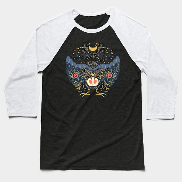 Celestial Blue Mothman with Red Eyes Baseball T-Shirt by narwhalwall